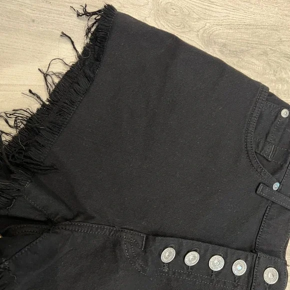 7 For All Mankind High Waisted Button Up Black Jean Shorts size 27 - Picture 7 of 8